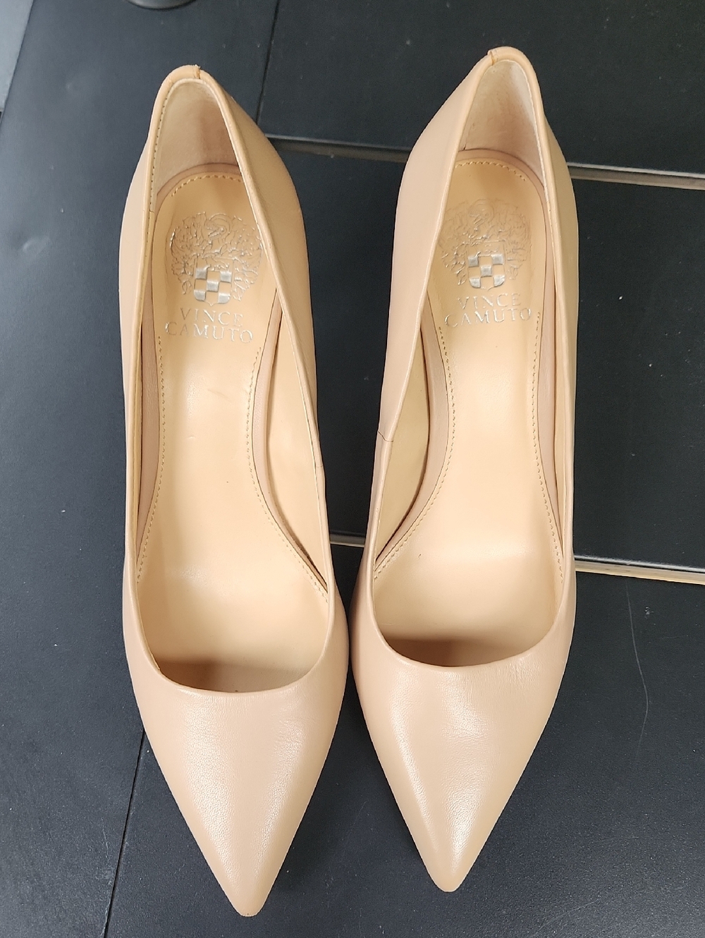 Vince Camuto Beige Pointed-Toe Leather Pumps